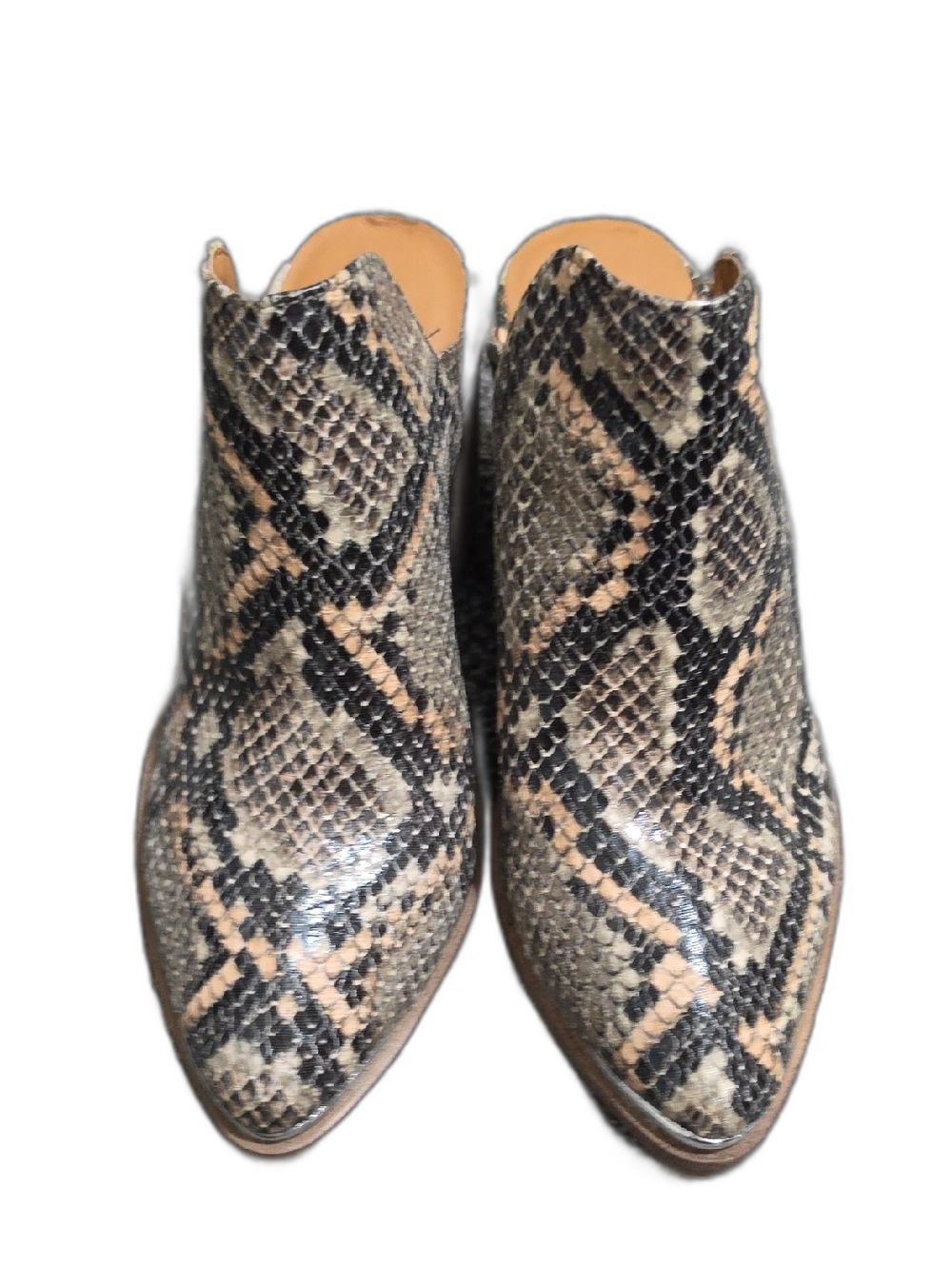 NWOT Report Women's Snakeskin Pointed Toe Mules in Tan and Black
